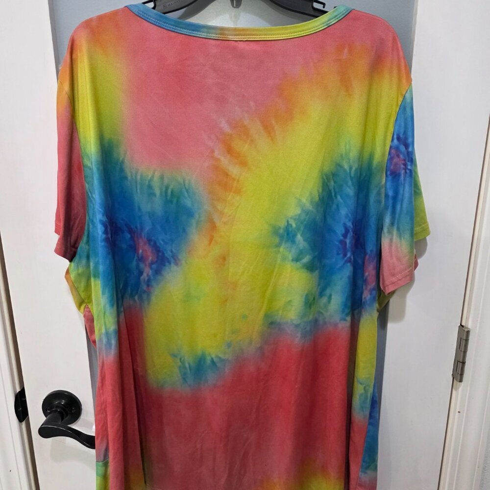 Tie-Dye T-Shirt Knit Top Rainbow Colorful Knot Front Plus Size 3X - Picture 9 of 10